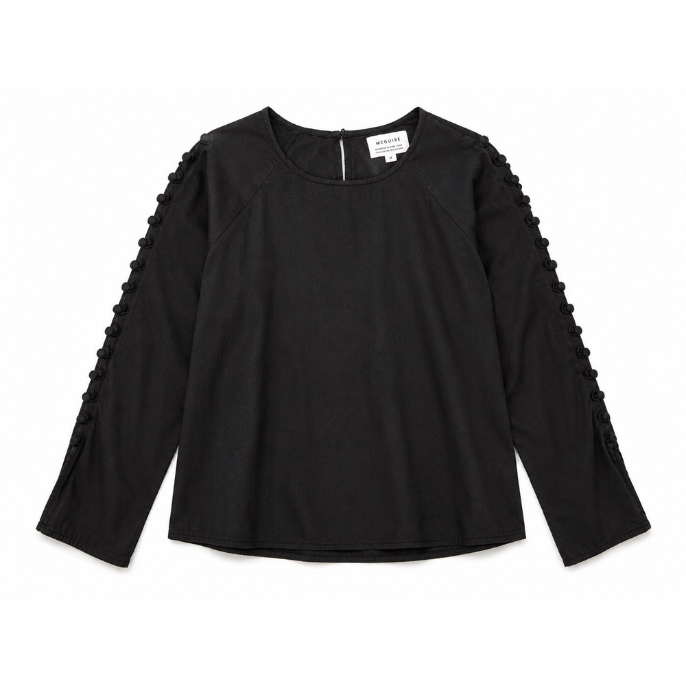 McGuire‎ Denim Blouse M Black Quiet Luxury Dark Academia Boat Neck Top USA Made